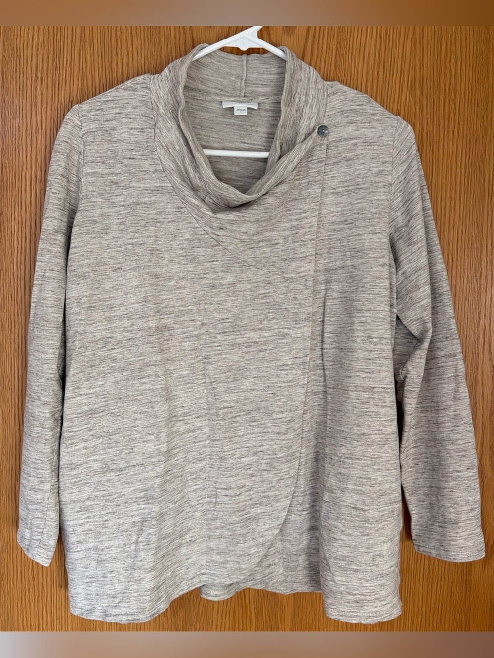 Pure Jill J.Jill Drape Cowl Neck Beige Open Front Wrap Cardigan Sz S Pima Cotton